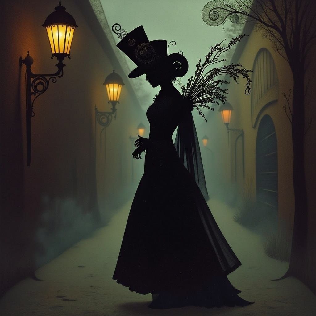 Victorian Figure in Top Hat in Gothic Style