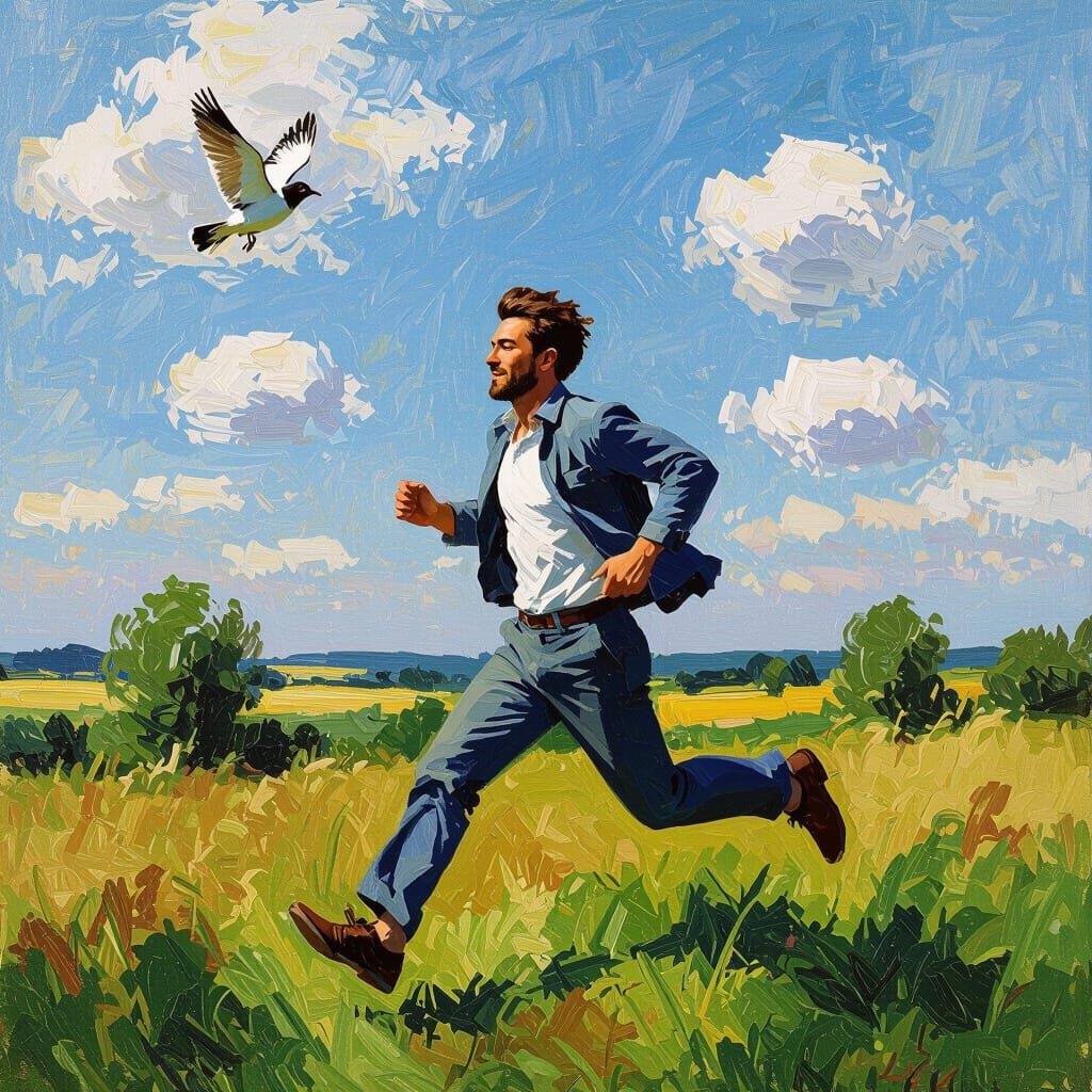 Liberated Runner in Impressionist Landscape