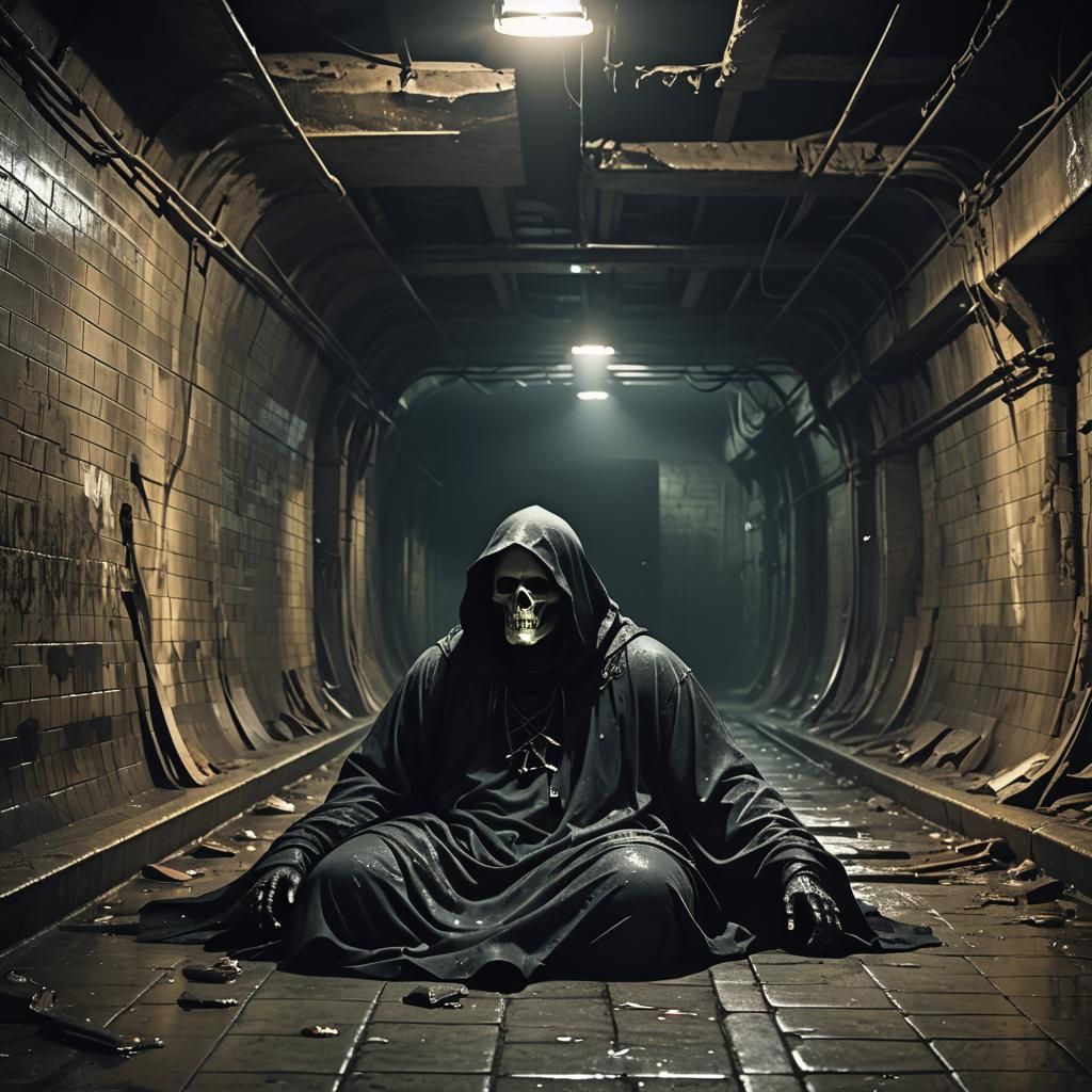 Grim Reaper in Abandoned Subway: Dark Fantasy Art