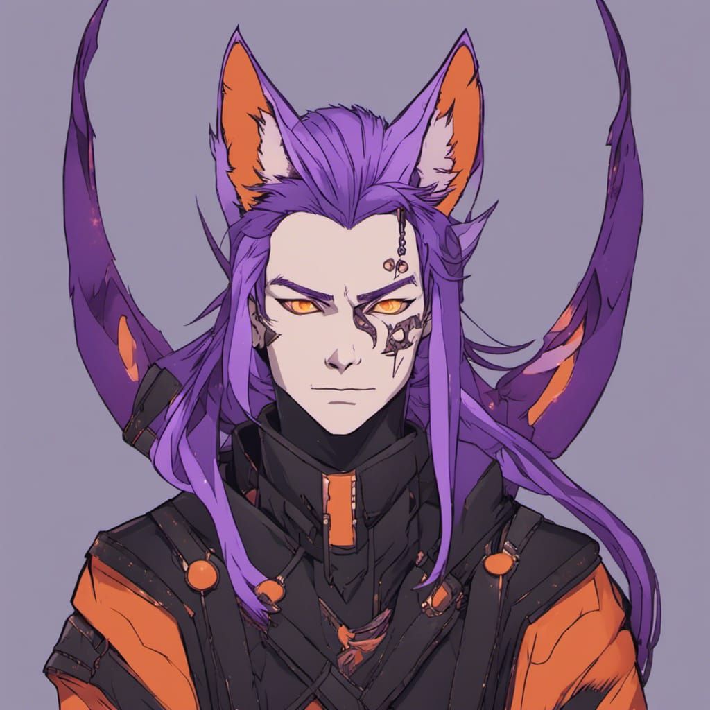 Kitsune Human Hybrid in Black Armor, Digital Art