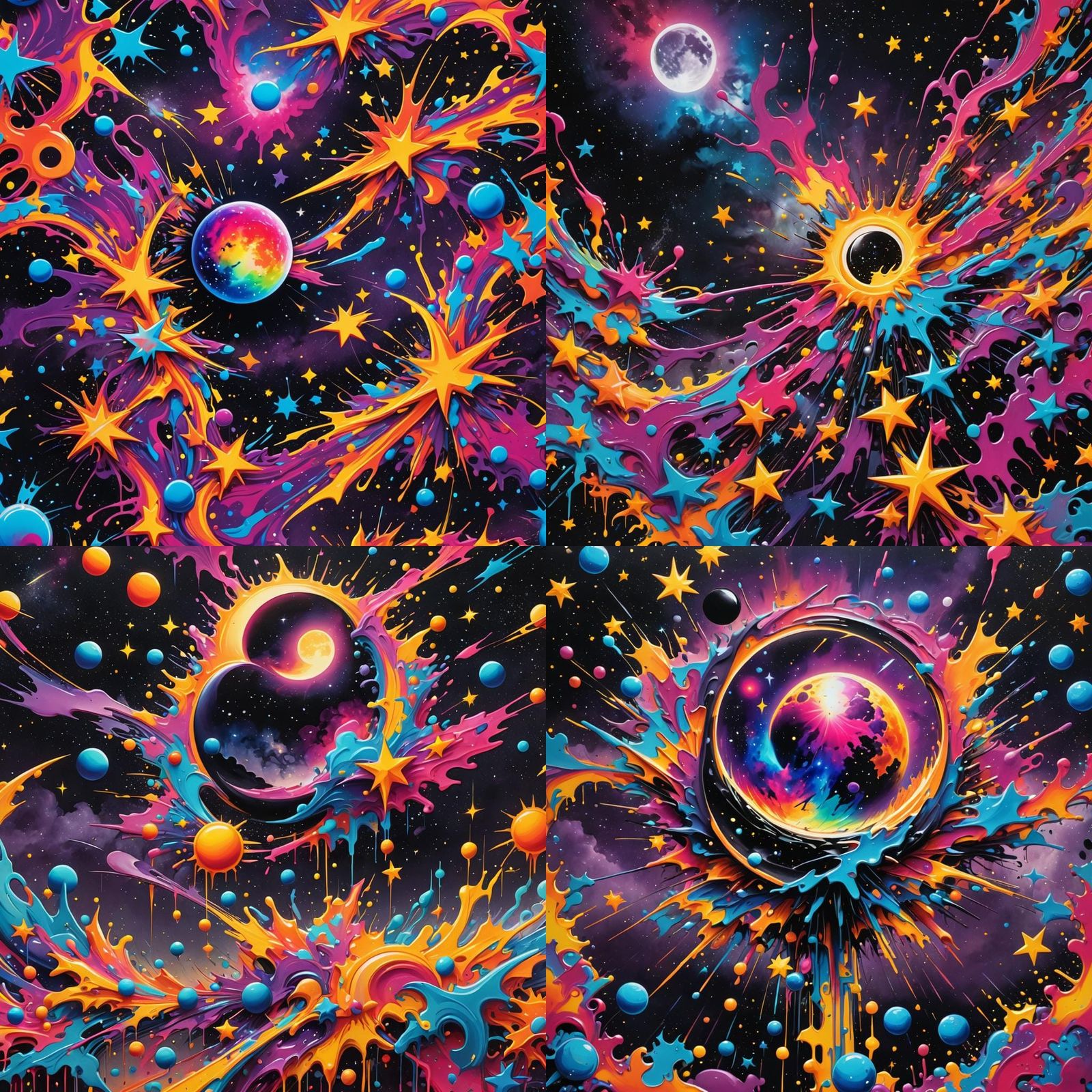 Psychedelic Galaxy with Shooting Stars, Graffiti Art