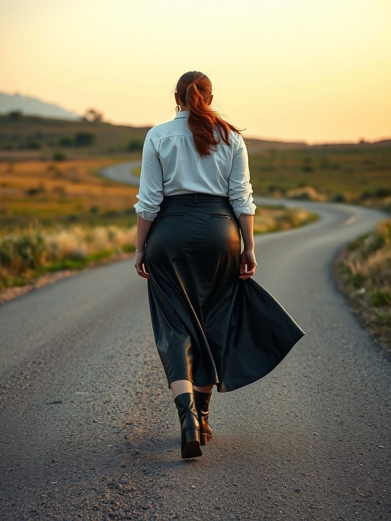 Egyptian Woman Walking on a Long Road in 8k