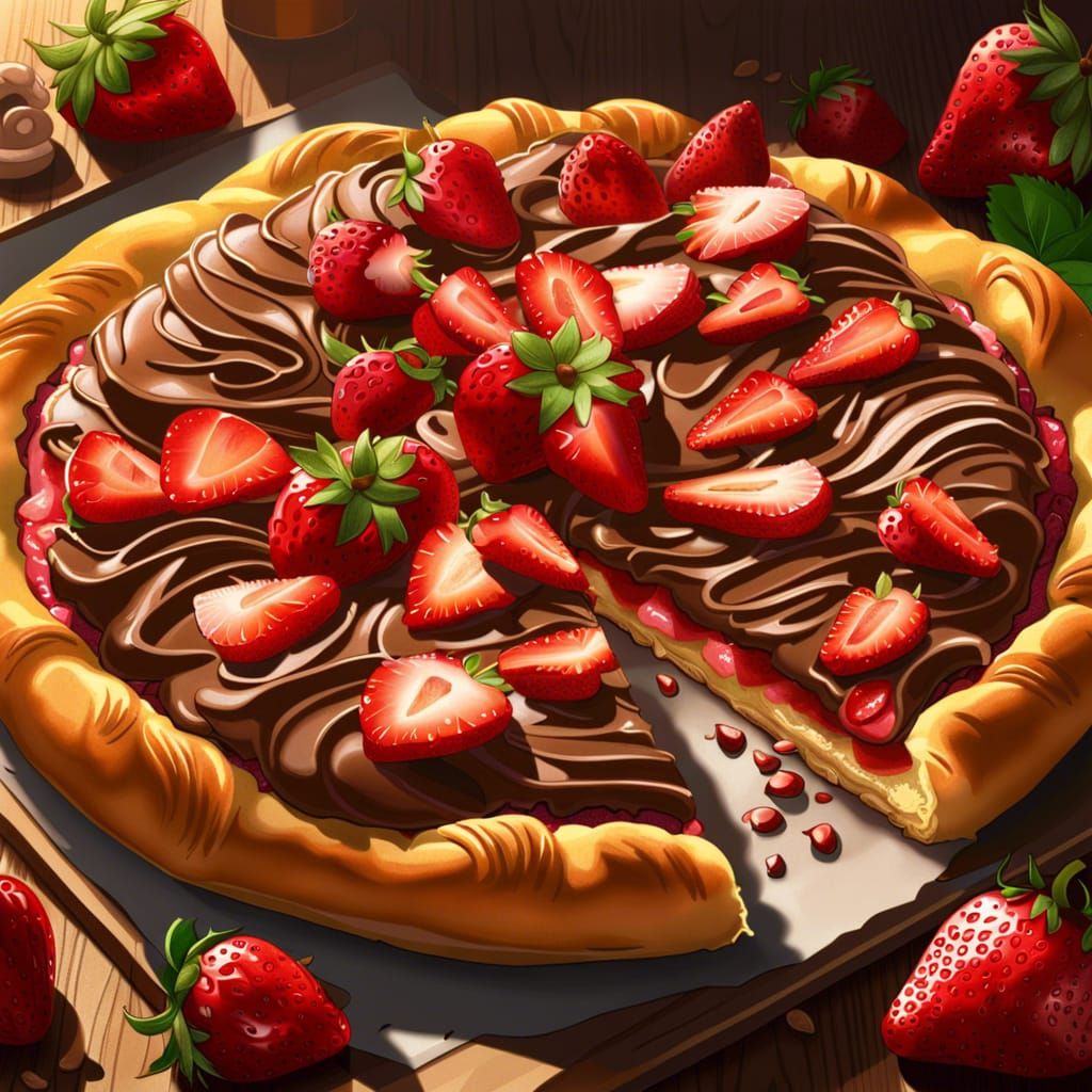 Nutella Strawberry Pizza on Croissant Crust, Anime Style
