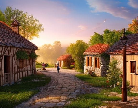 Medieval Farmers in Fantasy Greek Village