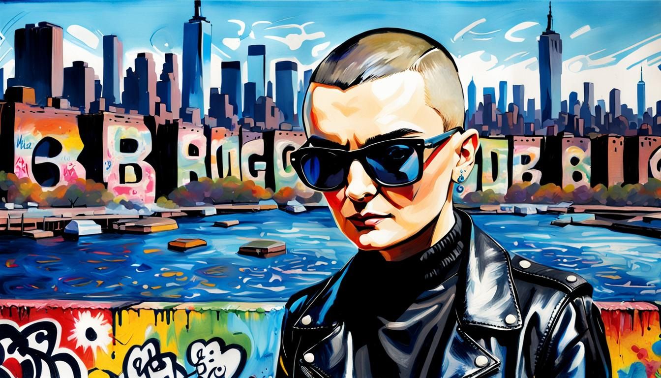 Singer in Matisse Style with Shaved Hair and Sunglasses