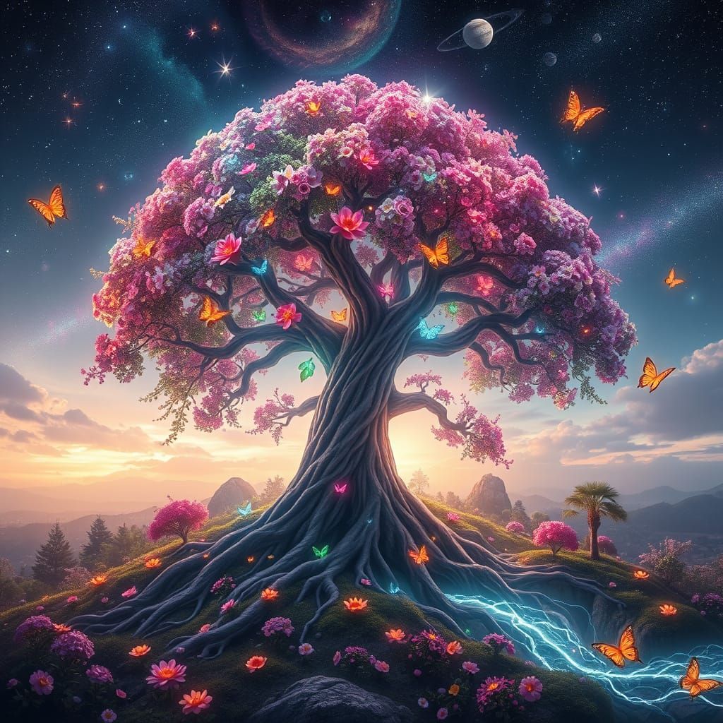 Ethereal Tree of Life in Cosmic Garden