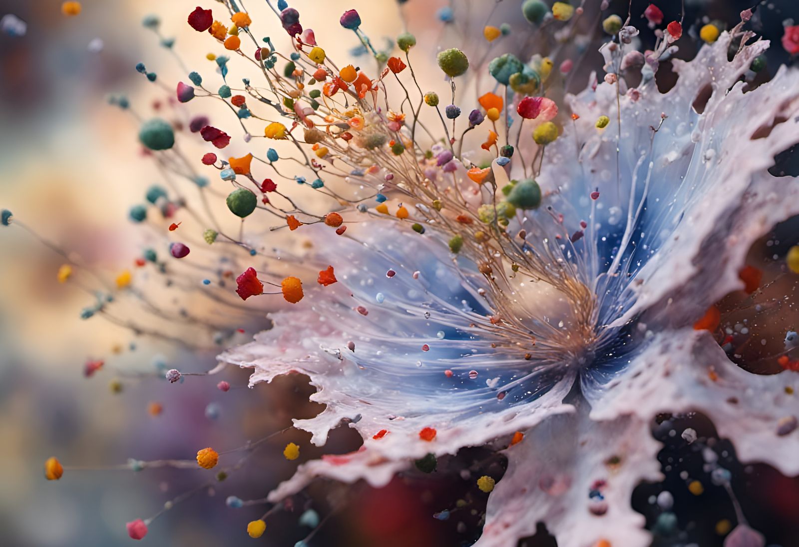 Surreal Flower Petal Dreamscape in Encaustic Style