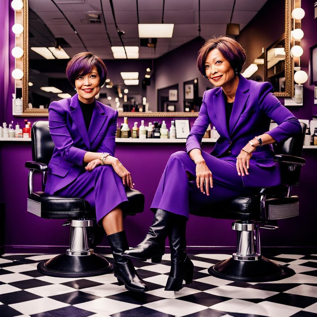 Businesswomen in Purple Suits at the Barbershop