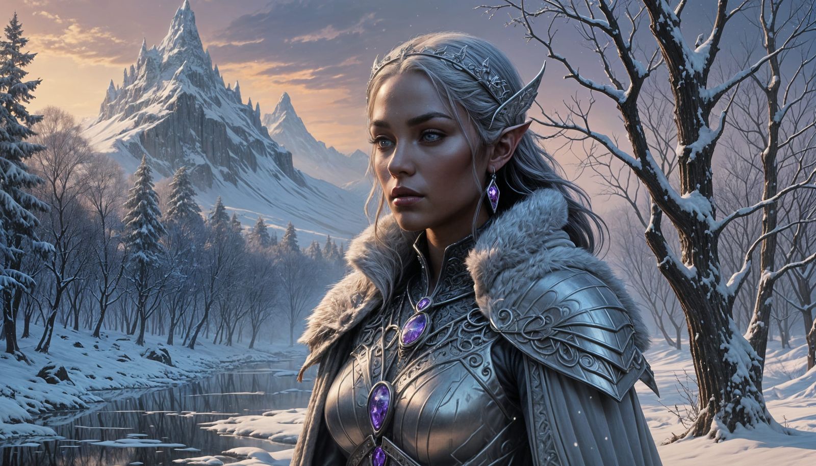 Winter Drow Summoning Snow Sprites in a Frosty Landscape