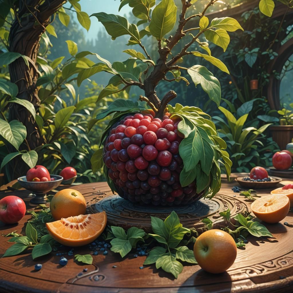 Hybrid Fruit Still Life in Fantasy Concept Art Style