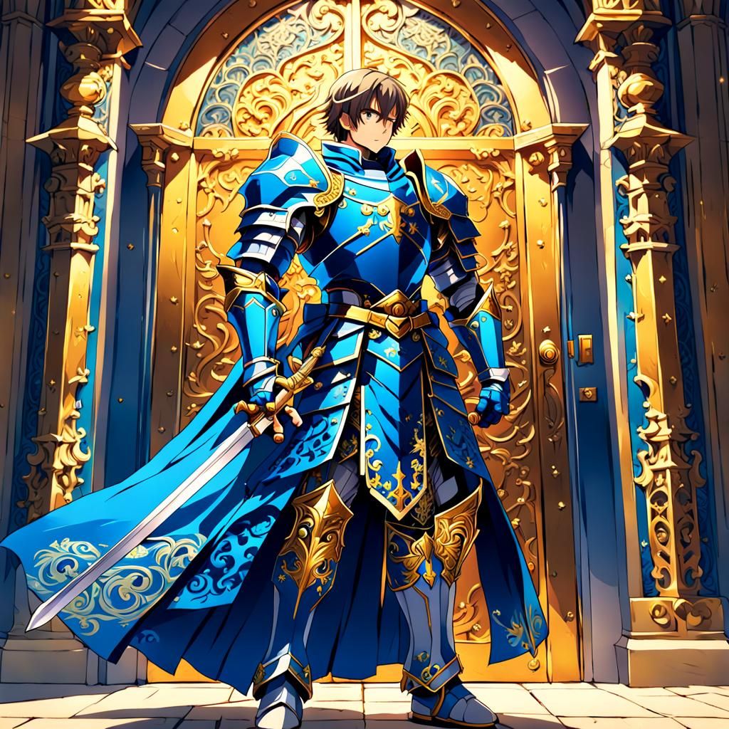Holy Knight Guarding Door in Anime Style