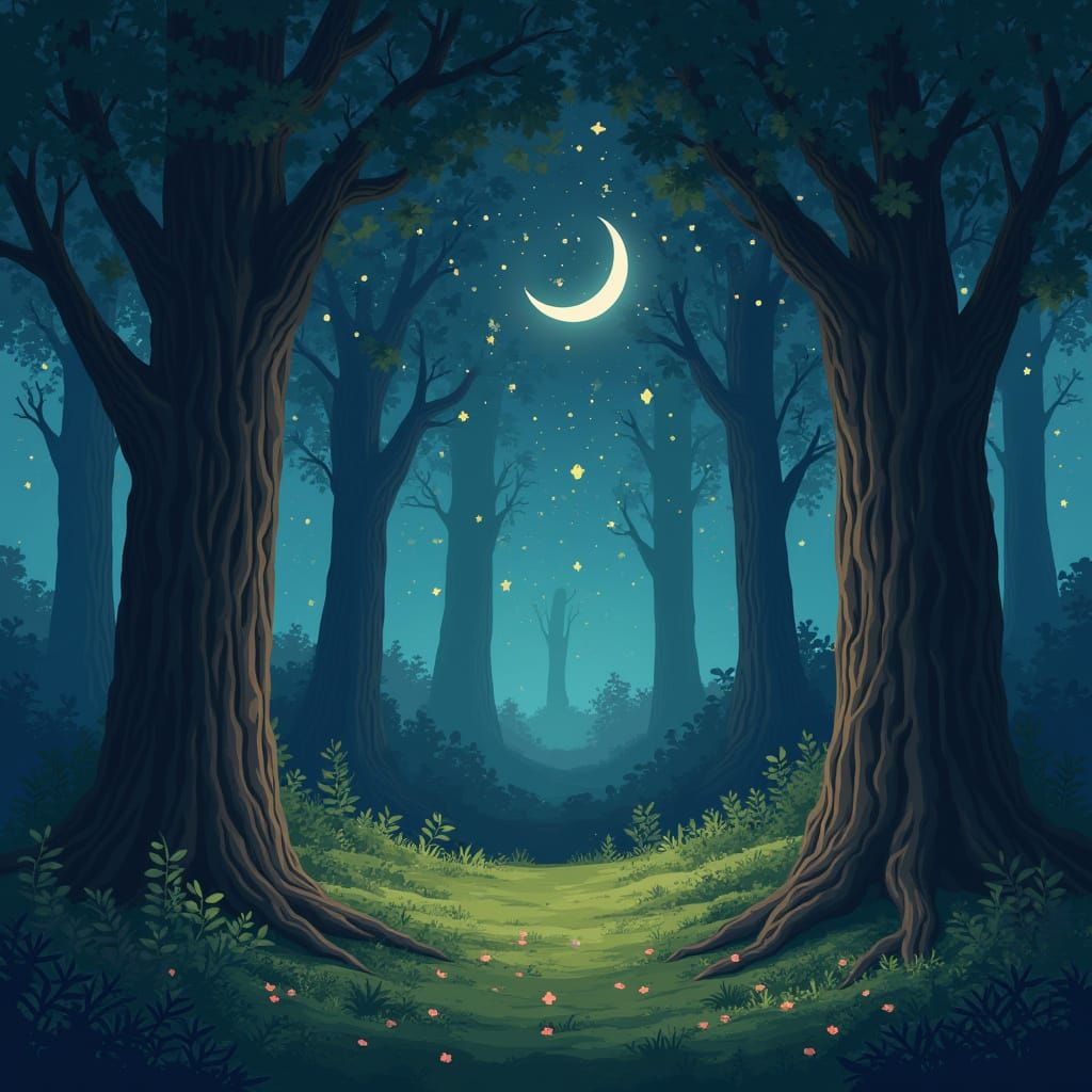 Whispering Forest Dreamscape in a Celestial Landscape
