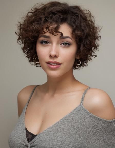 Beautiful Woman with Short Curly Hair Portrait