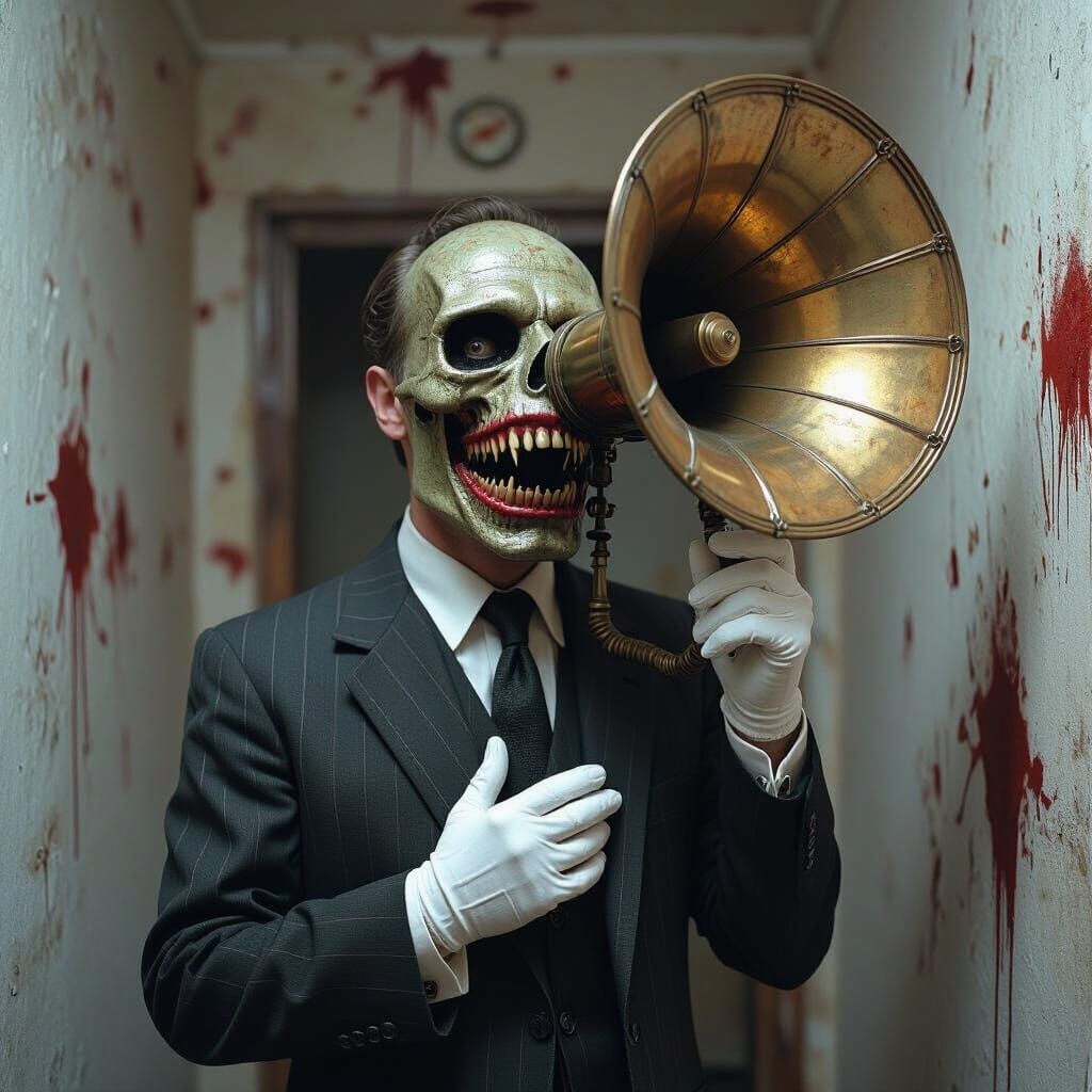 Gramophone Head Man in Gothic Horror Style