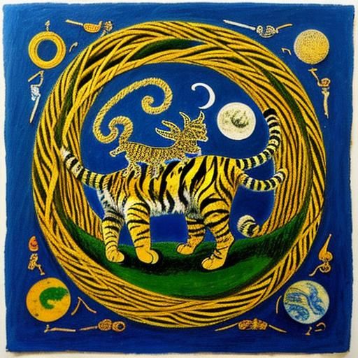 String Tiger Playtime: Whimsical Art Style