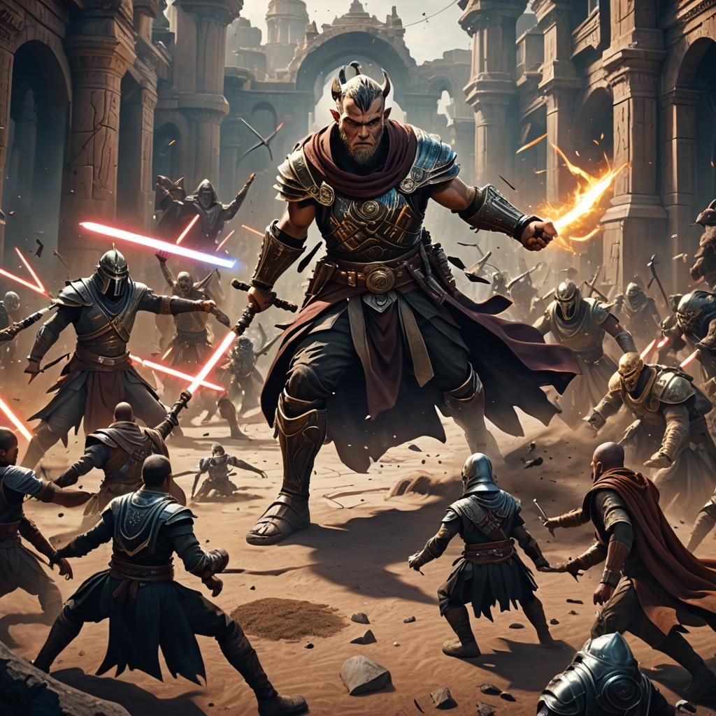 Jedi Gladiator Battles Monsters in Fantasy Arena