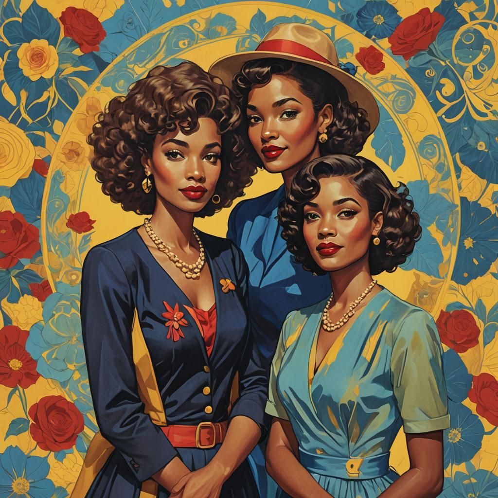 Retro Album Cover with Two Stylish Women