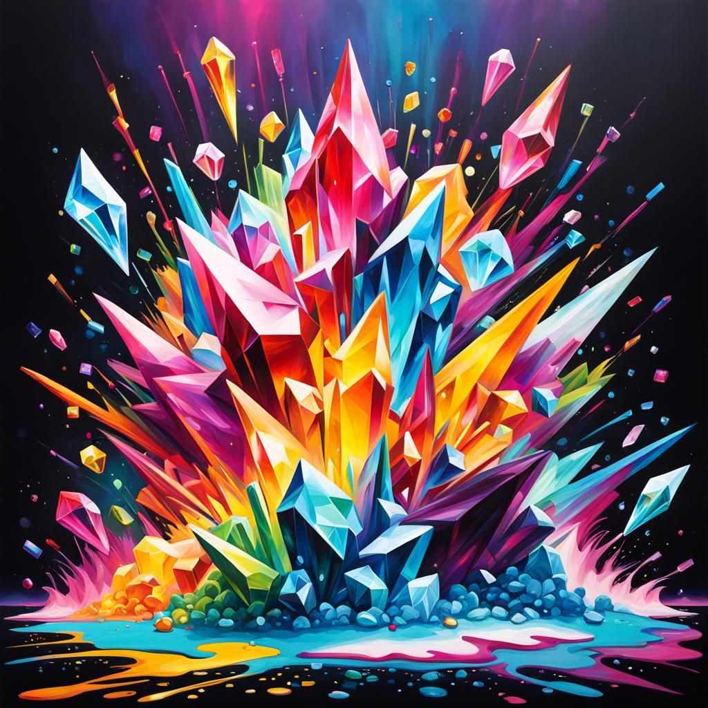 Crystalline Graffiti Art in Polychromatic Splash Style