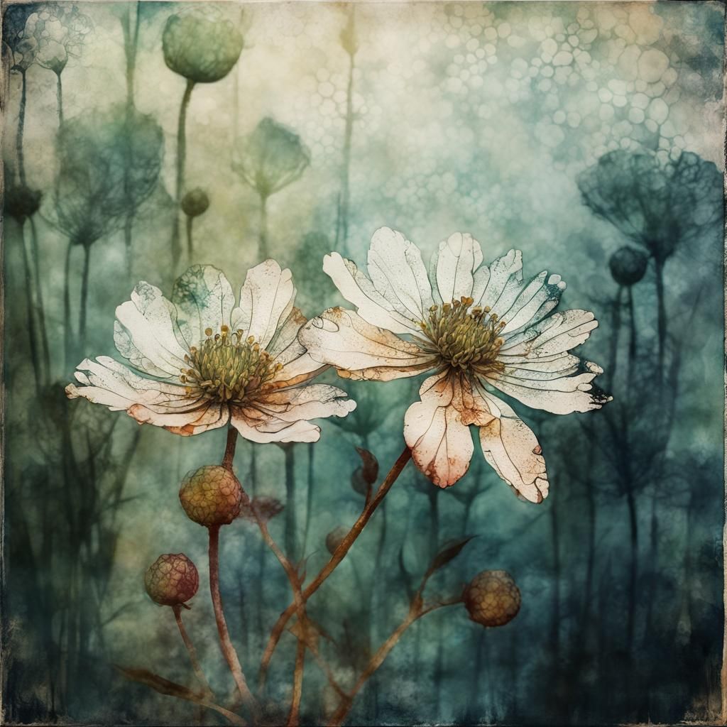 Botanical Floral Stencil Art Inspired by Mixed Media Collage