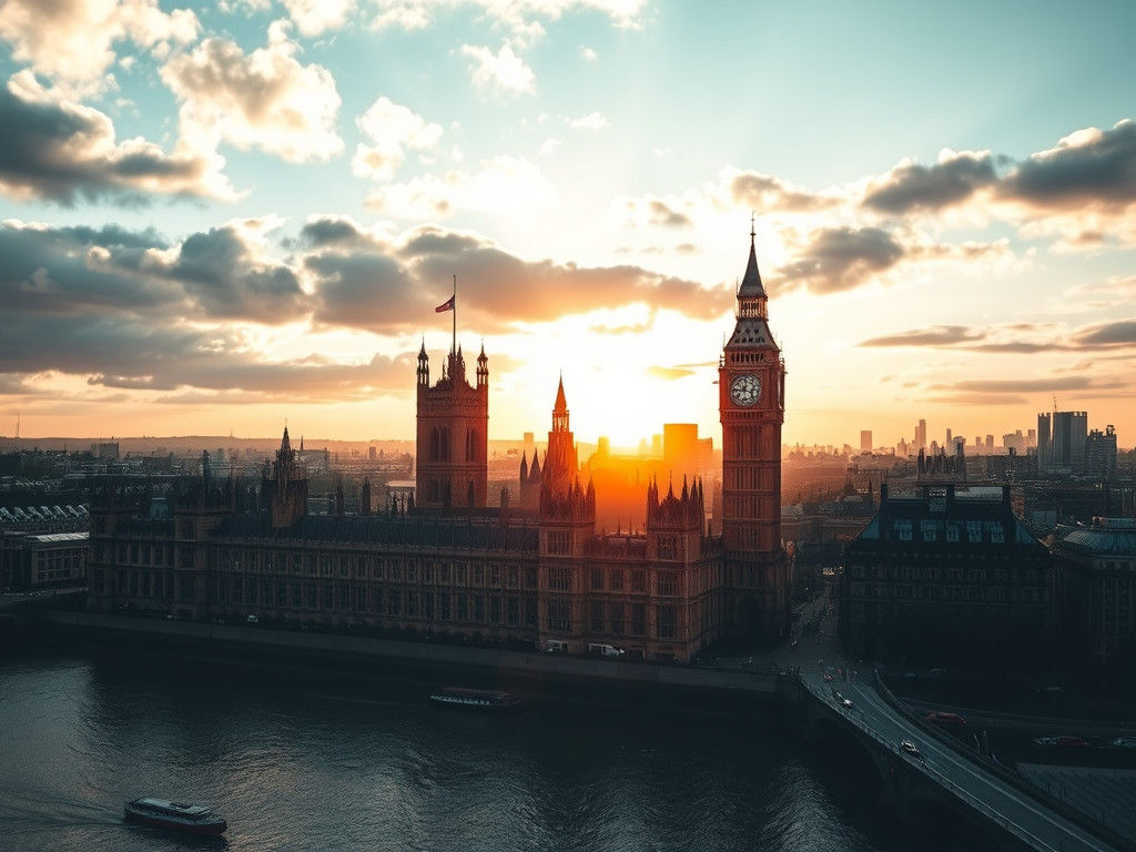 Houses of Parliament Silhouette: London Skyline Double Expos...