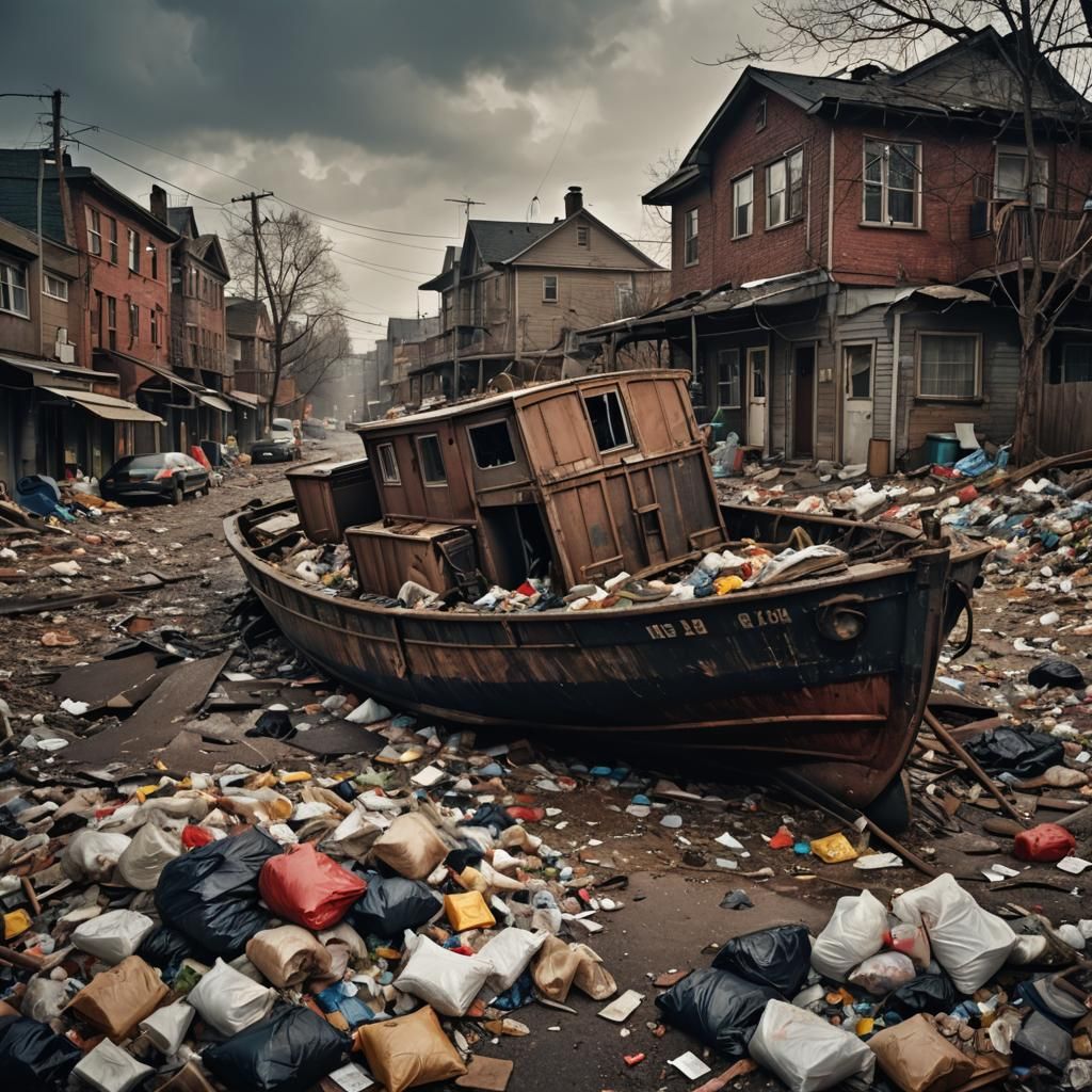 Hyperrealistic Garbage Scow Home in High Definition