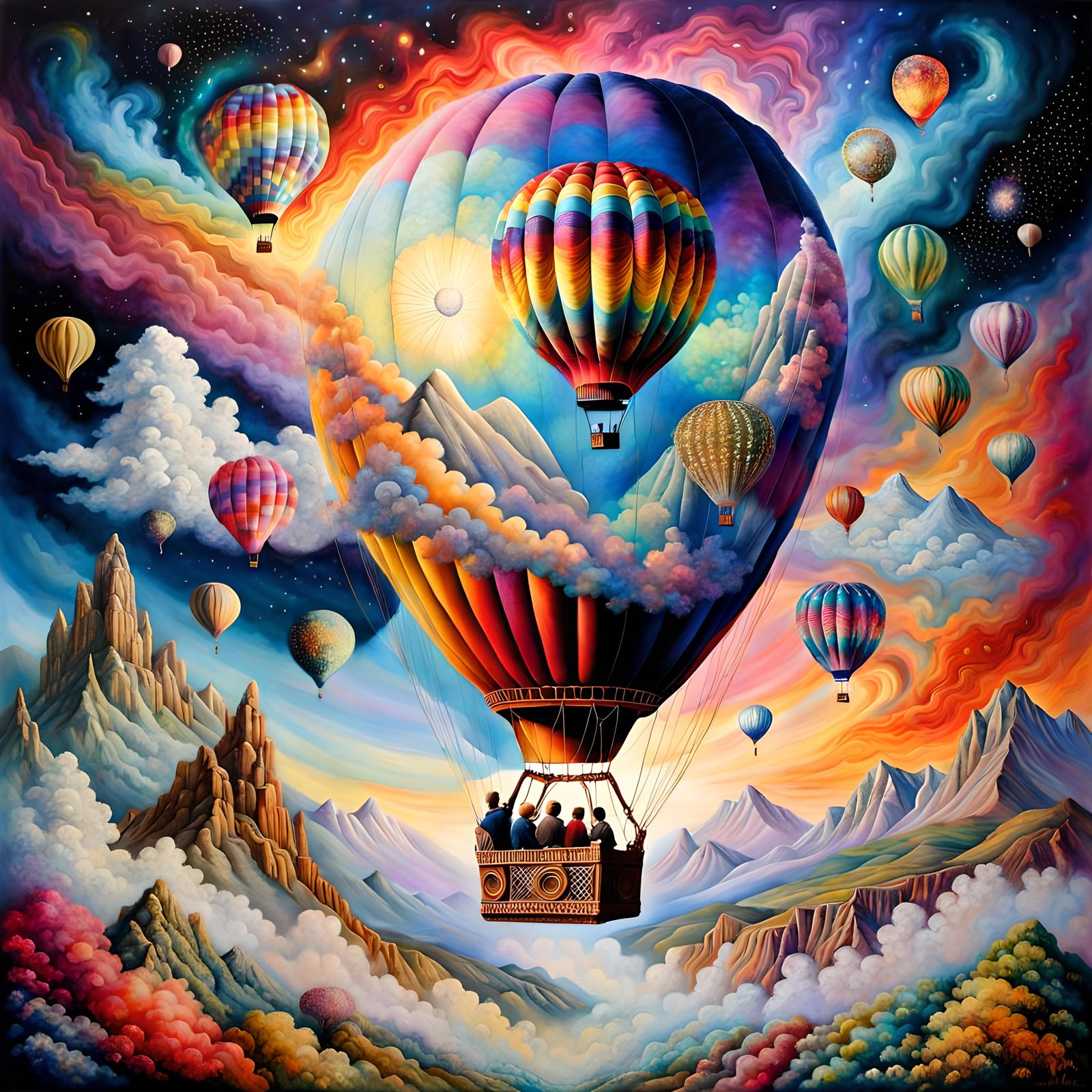 Ornate Hot Air Balloon in Multicolored Nebula