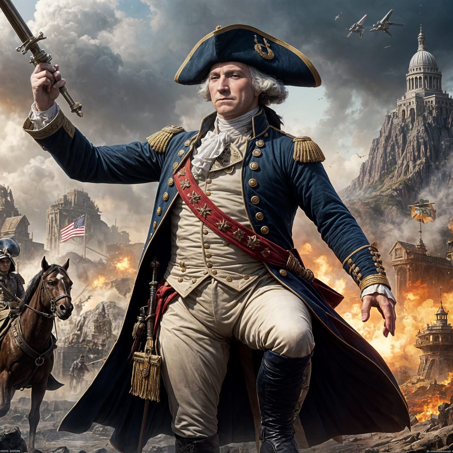 Epic Fantasy George Washington in Battle World