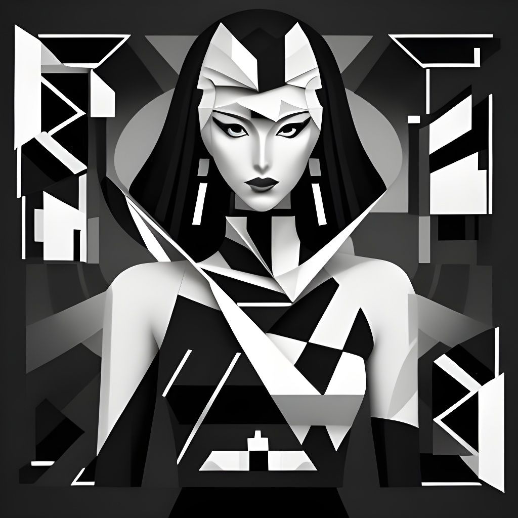 Cubist Girl in Queen Card, Geometric Art Deco Style