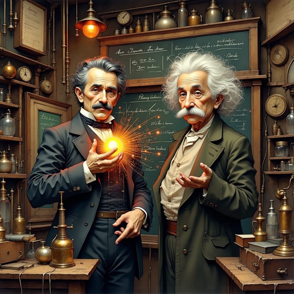 Tesla and Einstein in a Retro Laboratory