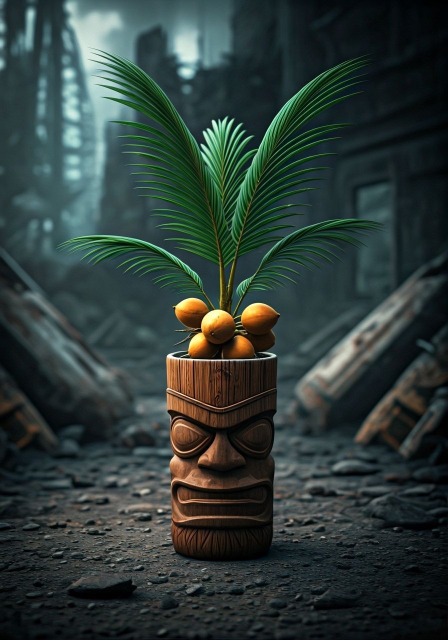 Coconut Palm in Tiki Cup: Post-Apocalyptic Scene