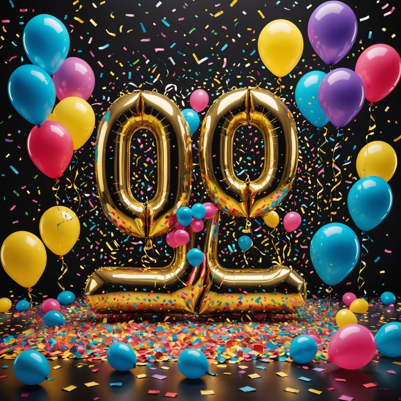 Glowing Number 6000 With Festive Balloons and Confetti