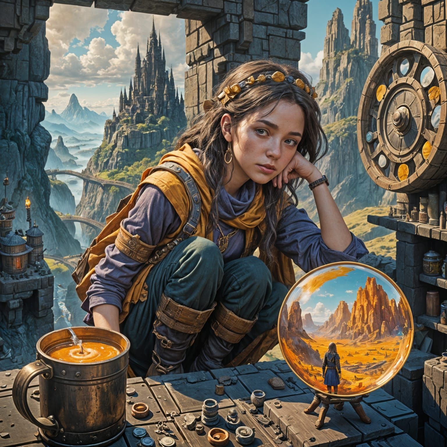 Fantastical Girl in Dwarf City, Unreal Engine 5 Concept Art