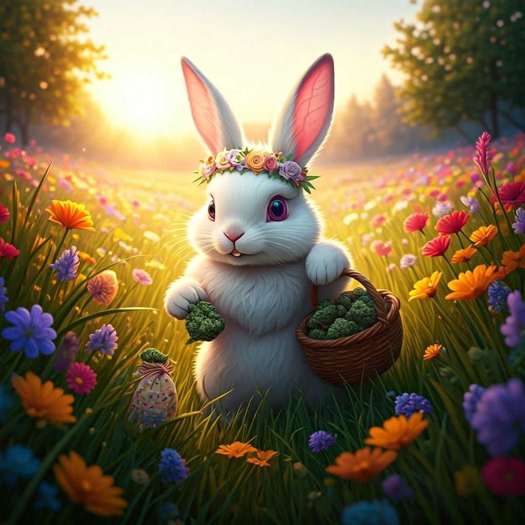 Whimsical Easter Bunny in a Vibrant Spring Meadow