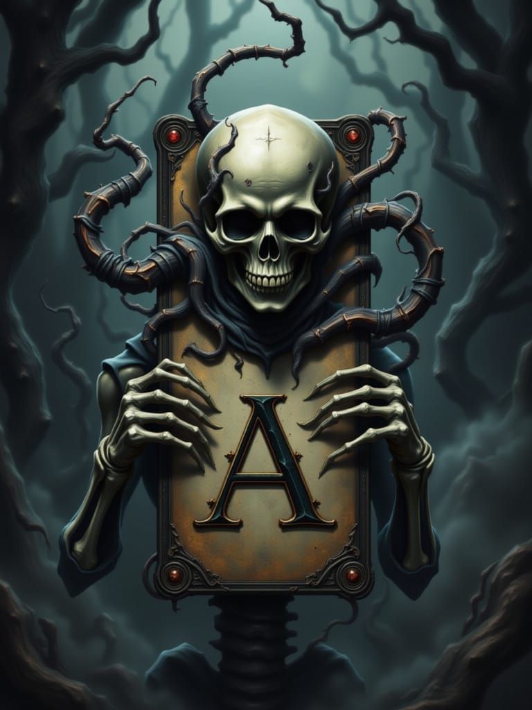 Skeleton with Gothic Card in Horror Style