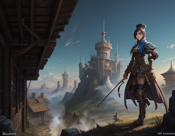 Steampunk Anime Woman in Kazakhstan Village