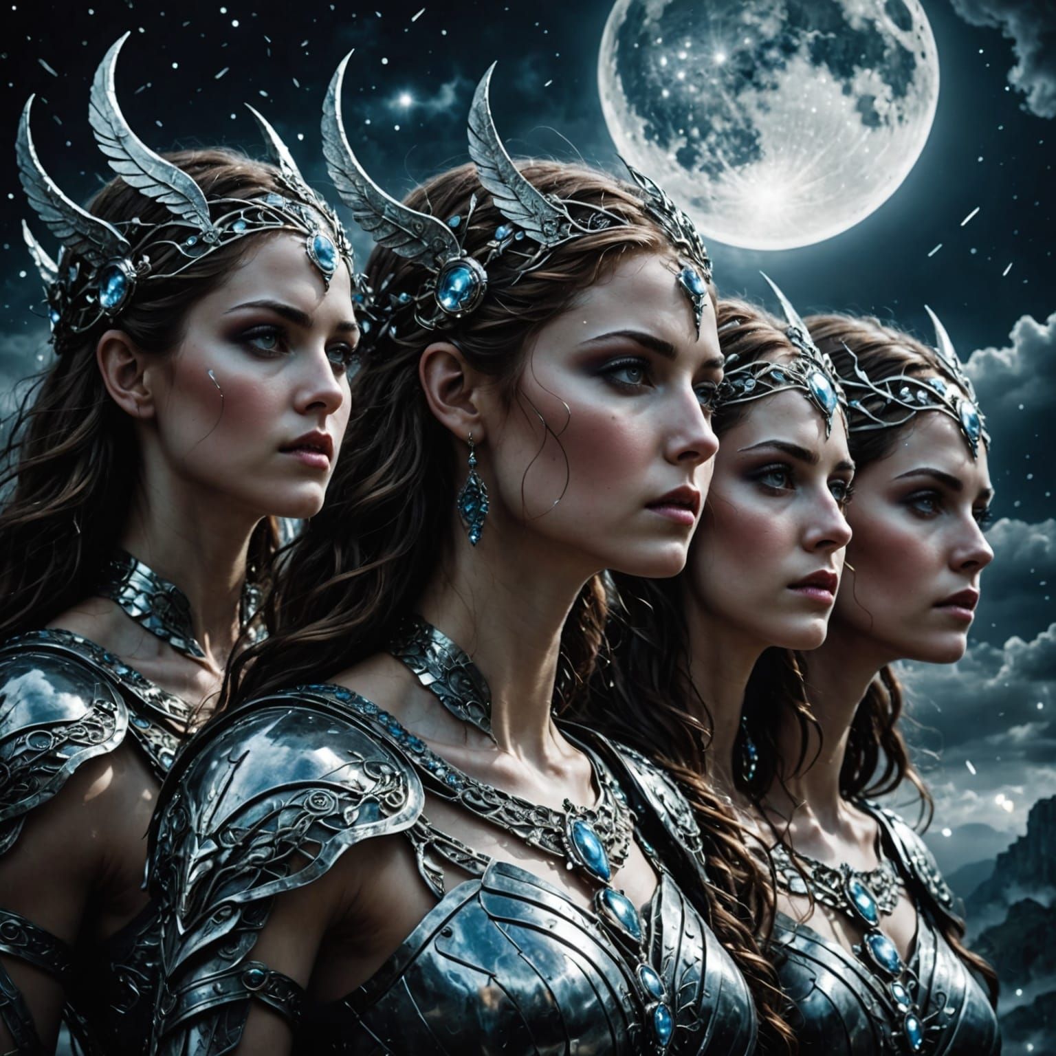 Magical Being Under Silvery Moon in Charcoal Style