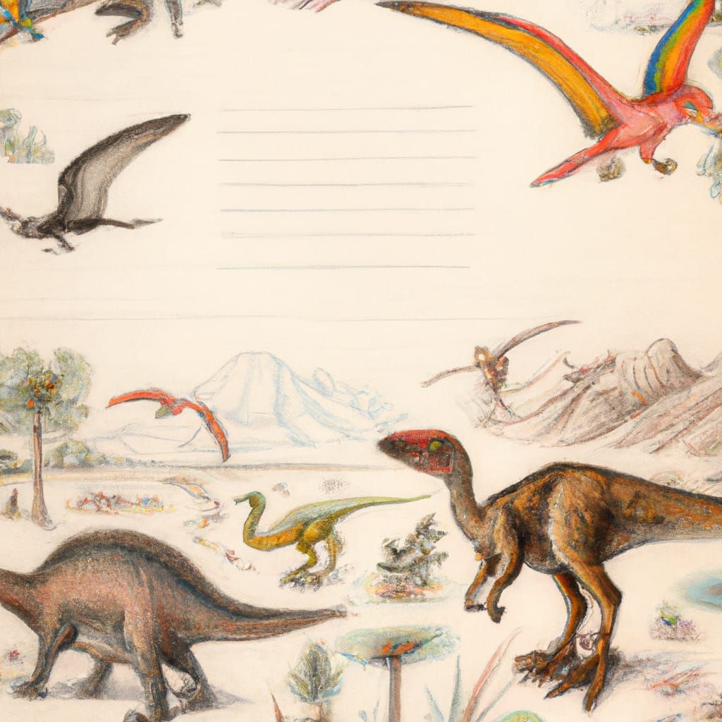 Feathered Dinosaurs in Mesozoic Landscape, Renaissance Style