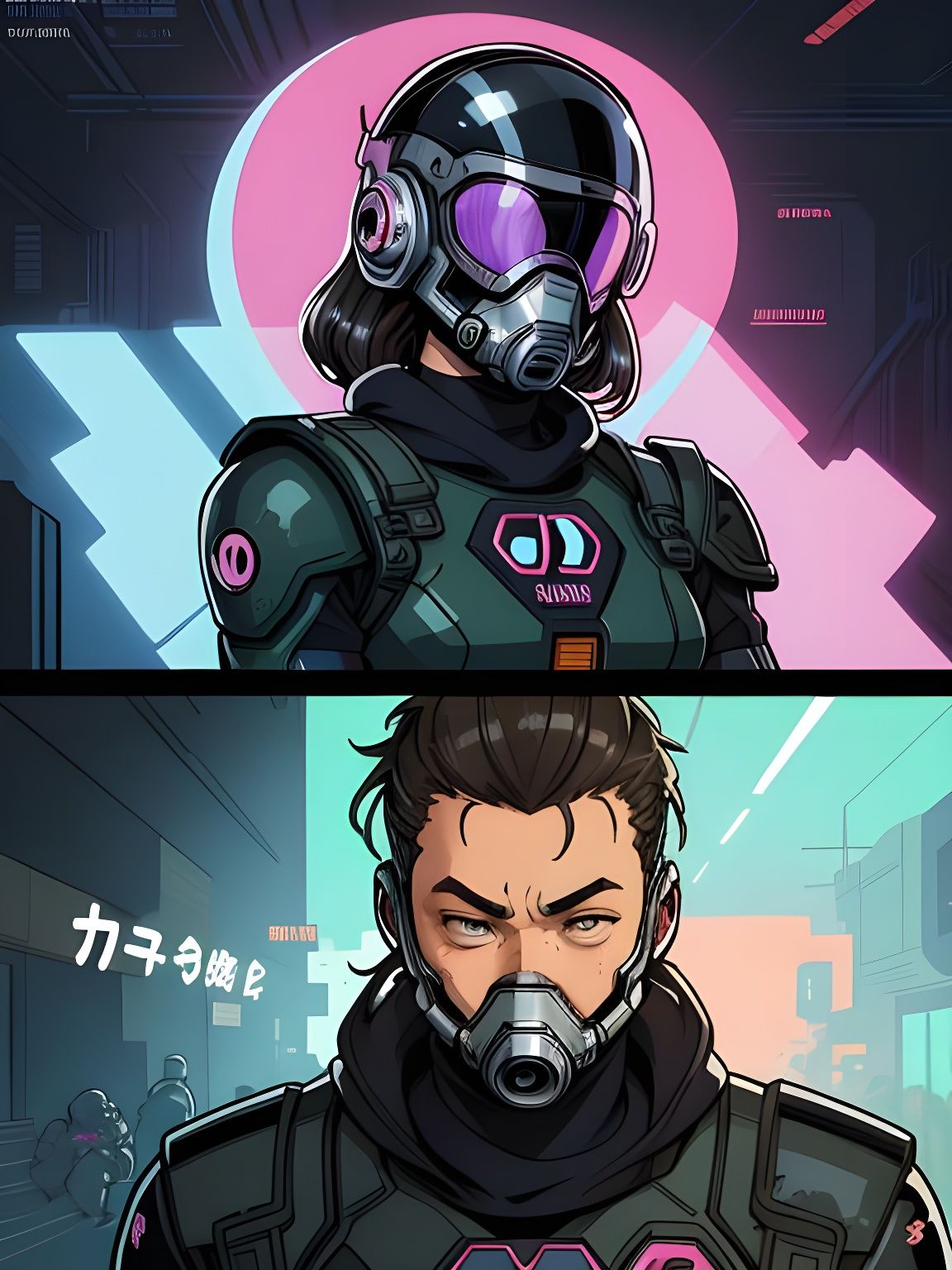 Cyborg in Cyberpunk Train Station, Pixel Art Style