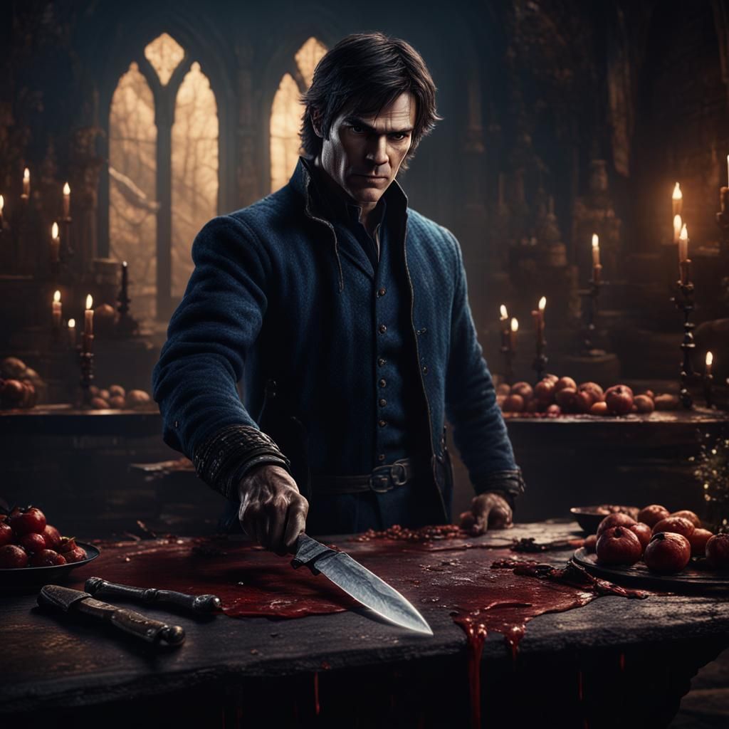 Damon Salvatore with Knife: Detailed Matte Painting