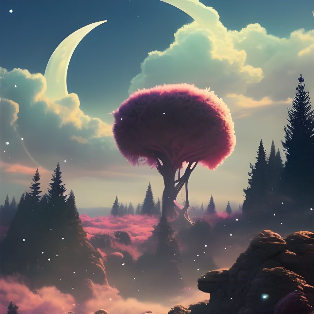 Girl on Alien Planet Under Pink Clouds