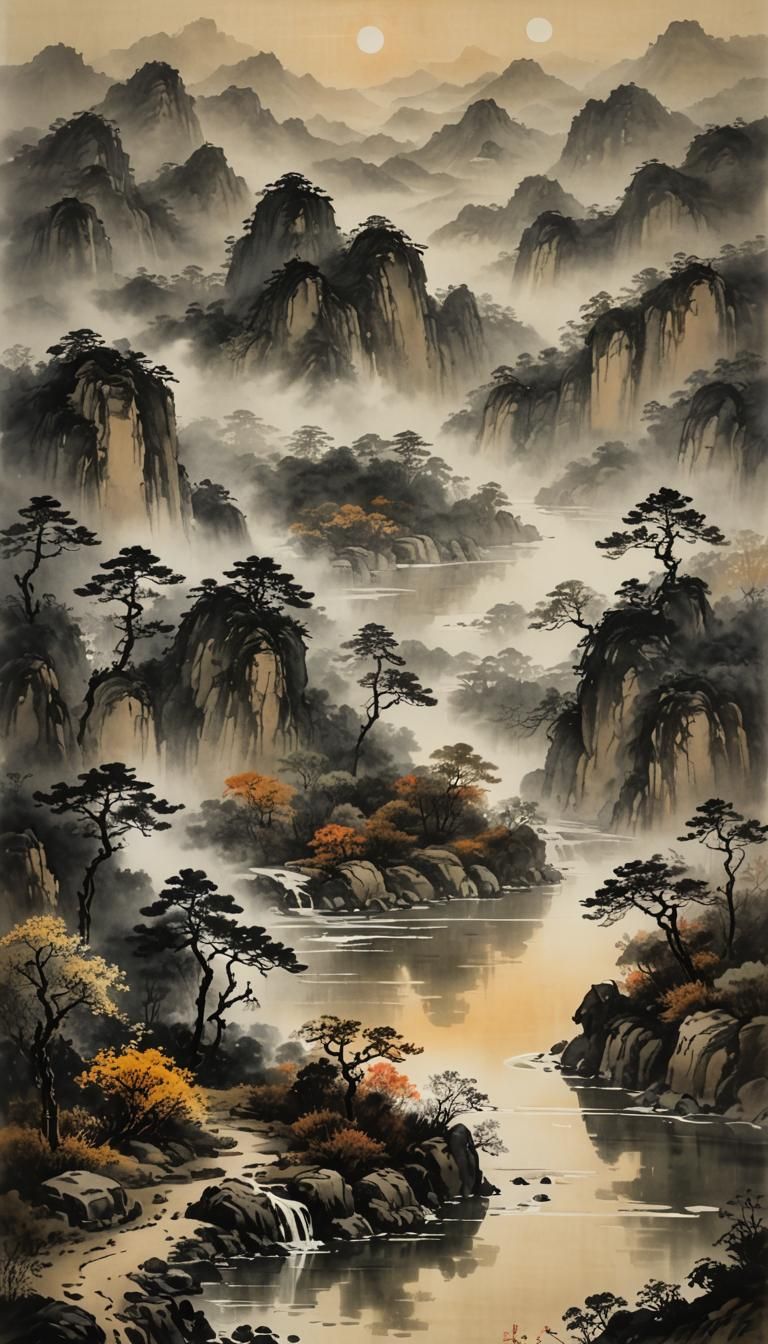 Ethereal Landscape in Chinese Ink Wash Style
