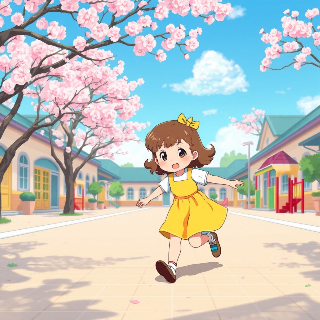 Children Playing Tag in Japanese Anime Style