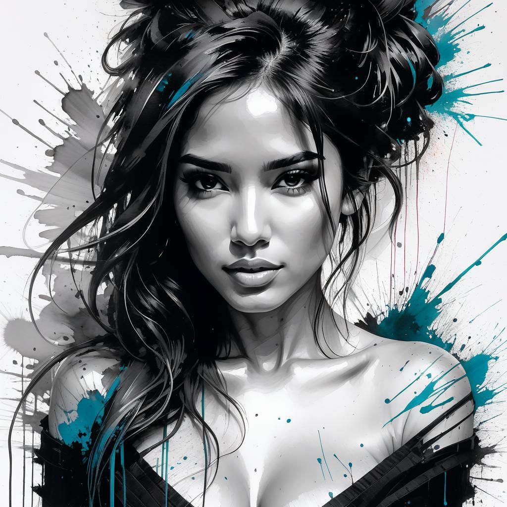Latina Woman Portrait with Ink Splatter Detail