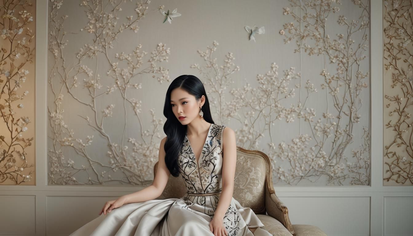 Elegant Asian Woman Portrait in Photorealistic Style