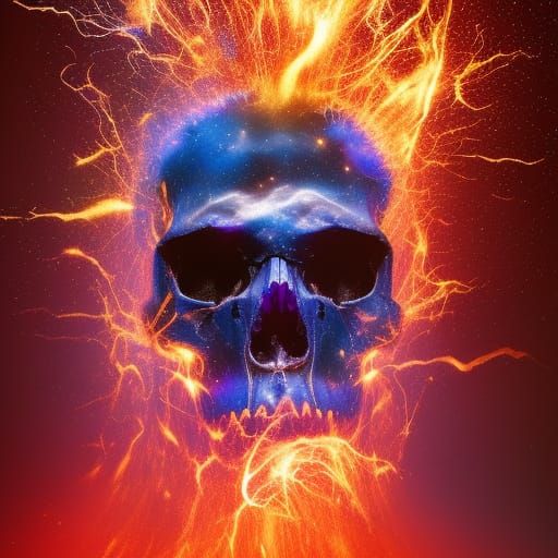 Cosmic Skull Exploding in Paint Burst