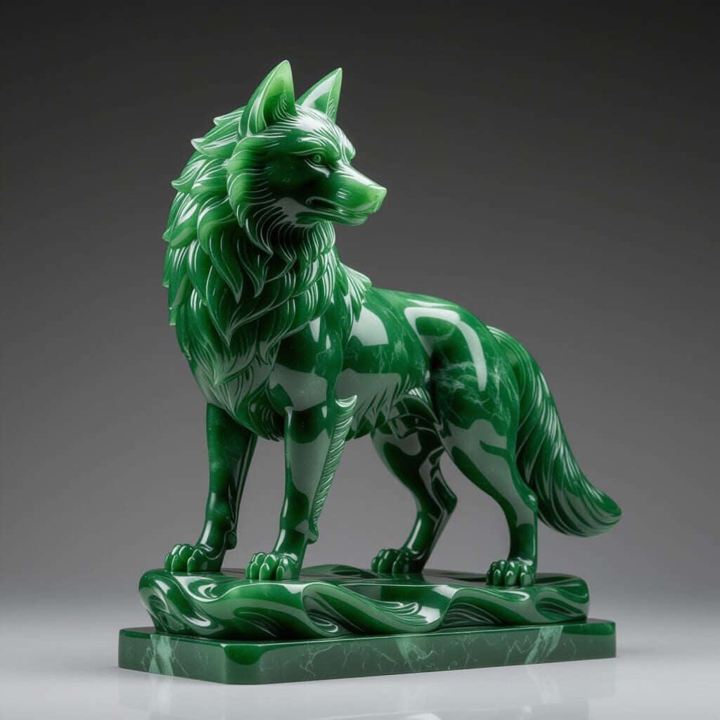 Majestic Jade Shadow Wolf Statue Masterpiece