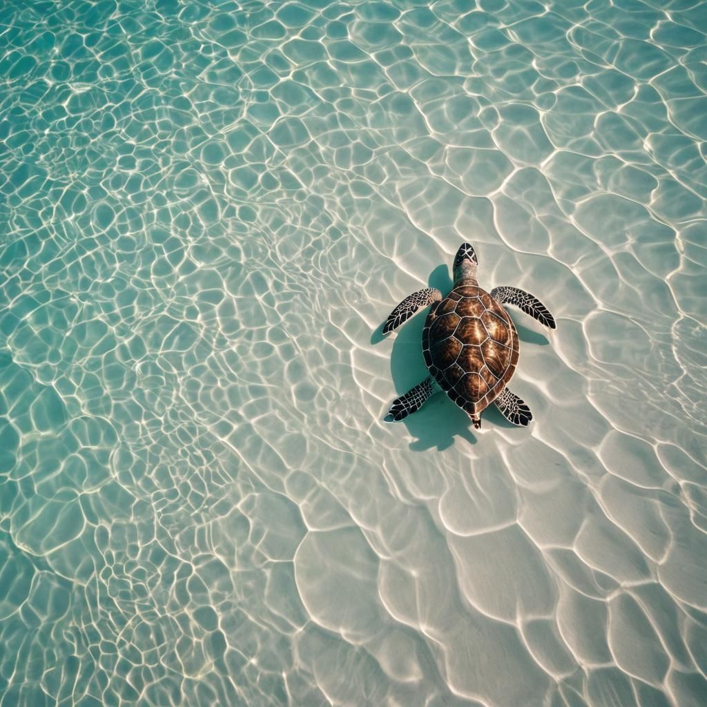 Underwater Turtle in Turquoise Sea: Cinematic Still