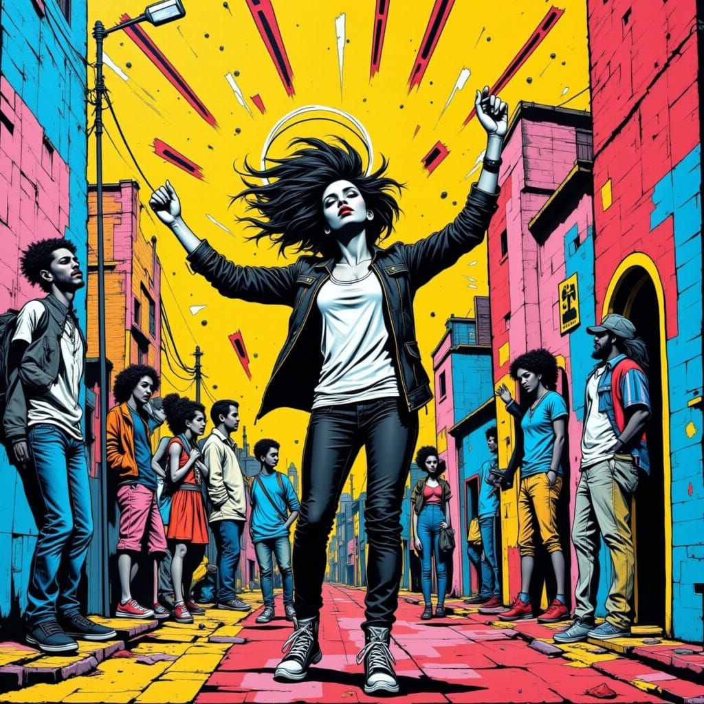 Vibrant Street Art Mural of Dancing Figures in Keith Haring ...