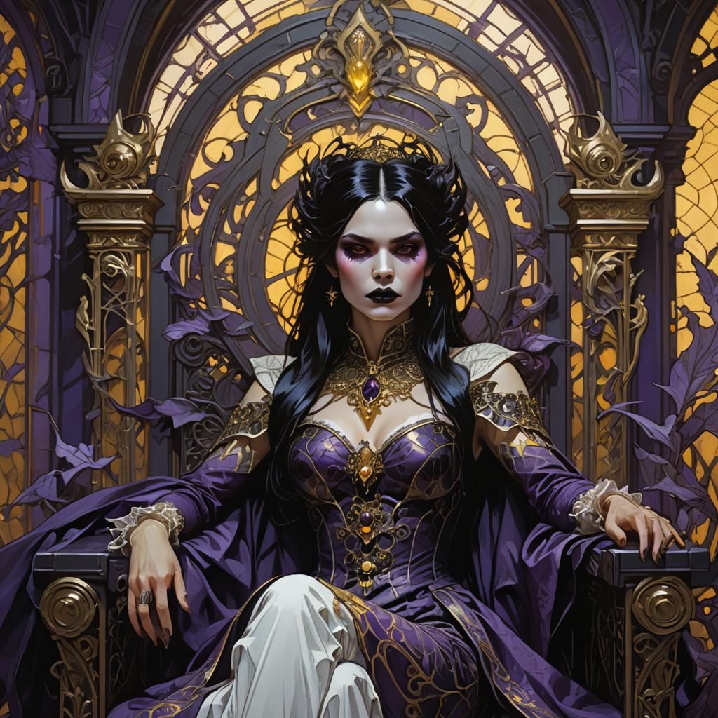 Elegant Vampire Queen Concept Art in Dark Fantasy Style