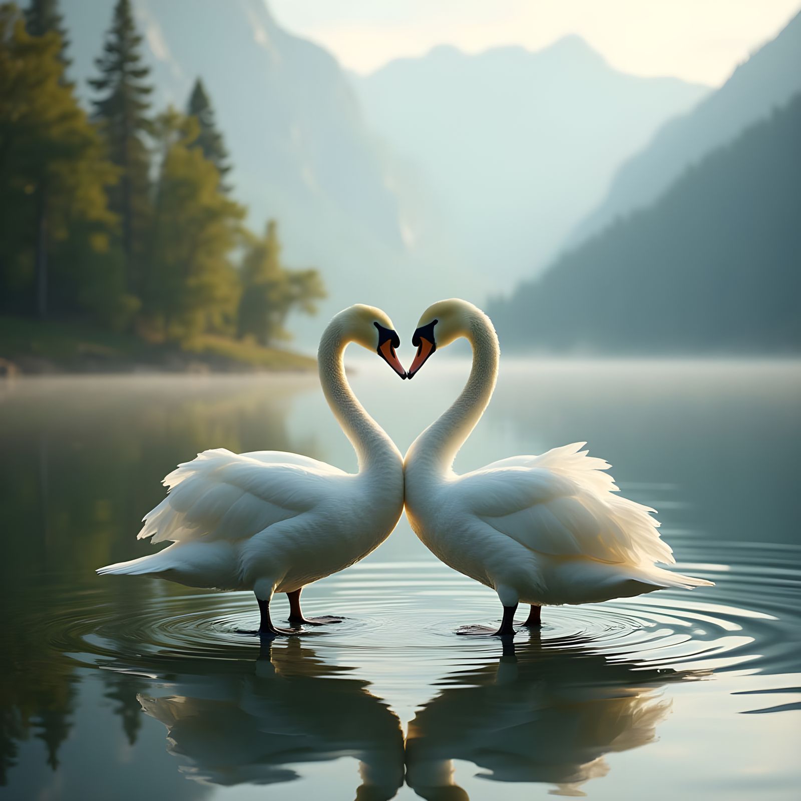 Ethereal Swan Pair in Soft Focus